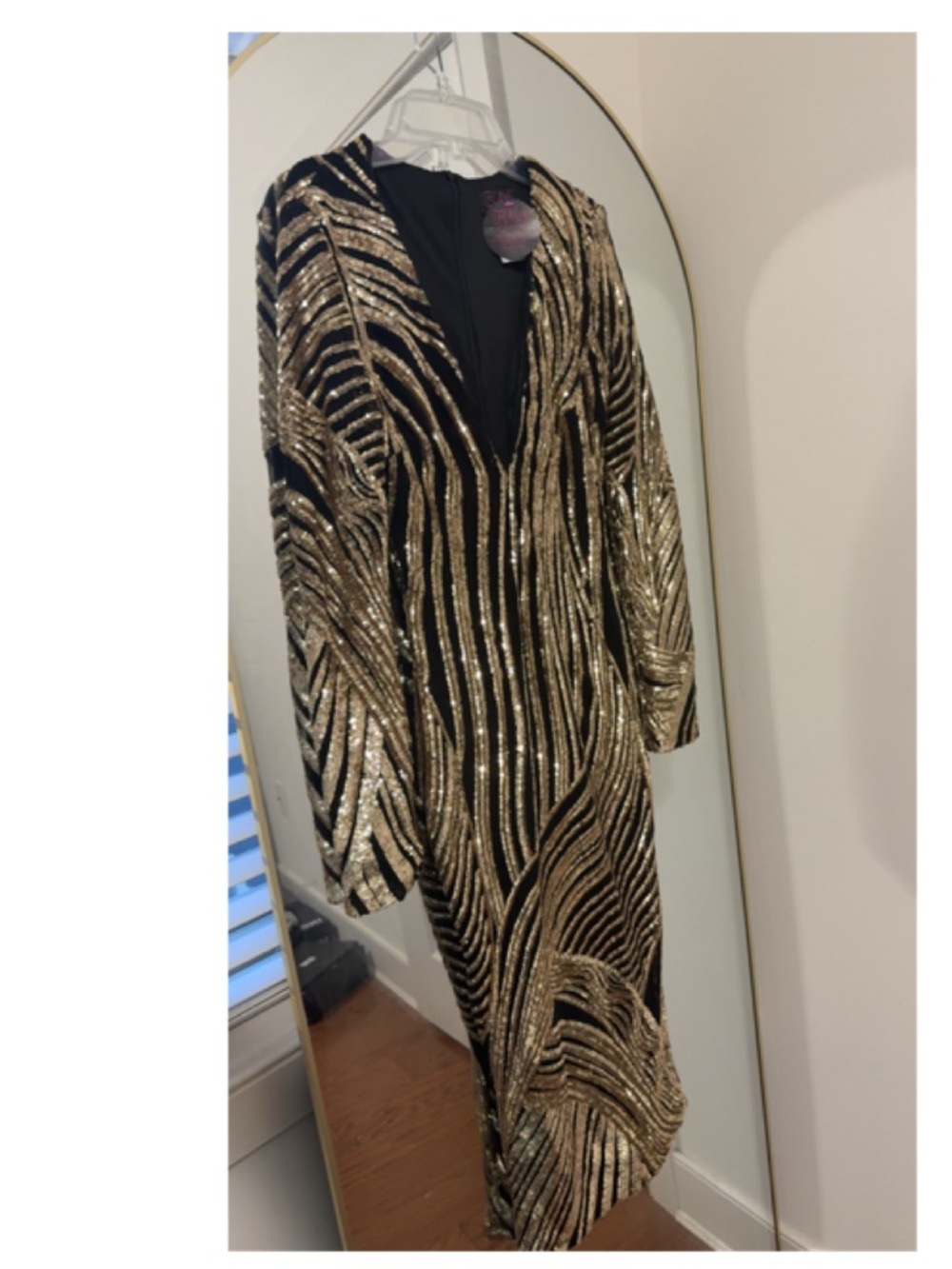 Black & Gold Sequin Long Sleeve Evening Dress